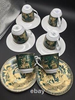 Fine ROYAL Porcelain Sculpture Egypt Coffee Cups And Saucers X 6 Set In EXCD