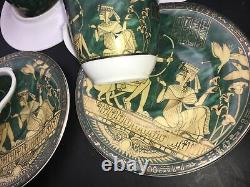 Fine ROYAL Porcelain Sculpture Egypt Coffee Cups And Saucers X 6 Set In EXCD