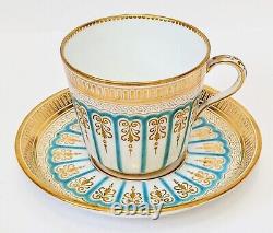 Finest Antique Turquoise Enamel & Gold Demitasse Cup & Saucer. Hammersley C2506