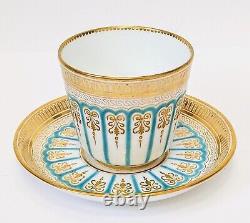 Finest Antique Turquoise Enamel & Gold Demitasse Cup & Saucer. Hammersley C2506