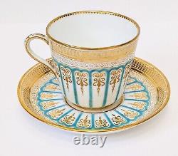 Finest Antique Turquoise Enamel & Gold Demitasse Cup & Saucer. Hammersley C2506