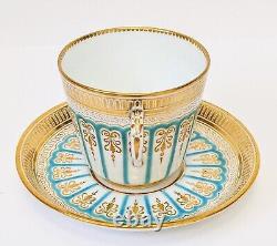 Finest Antique Turquoise Enamel & Gold Demitasse Cup & Saucer. Hammersley C2506