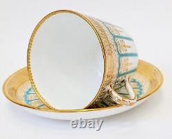 Finest Antique Turquoise Enamel & Gold Demitasse Cup & Saucer. Hammersley C2506