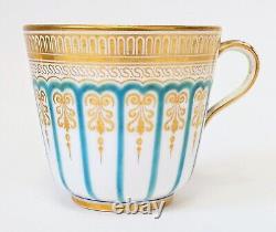 Finest Antique Turquoise Enamel & Gold Demitasse Cup & Saucer. Hammersley C2506