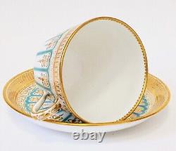 Finest Antique Turquoise Enamel & Gold Demitasse Cup & Saucer. Hammersley C2506