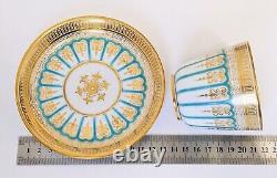 Finest Antique Turquoise Enamel & Gold Demitasse Cup & Saucer. Hammersley C2506