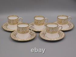 Five Wedgwood Florentine Gold Espresso Coffee Cups/cans And Saucers