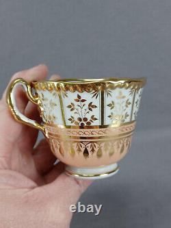 Flight Barr Worcester Apricot & Gold Paneled Floral Tea Cup & Saucer Trio C
