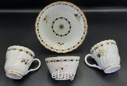 Flight Worcester Porcelain Tea Cups, Saucer, Bowl, Cobalt Blue Gold Circa 1780