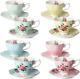 Floral Tea Cups And Saucers, Set Of 8 (8 Oz) Multi-color With Gold Trim And Gift