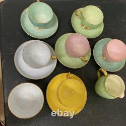 Foley China Colourful gold rim Teaset 6 cups & Saucers, sugar bowl, and milk jug