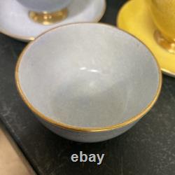 Foley China Colourful gold rim Teaset 6 cups & Saucers, sugar bowl, and milk jug