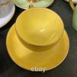 Foley China Colourful gold rim Teaset 6 cups & Saucers, sugar bowl, and milk jug