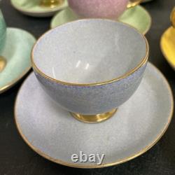 Foley China Colourful gold rim Teaset 6 cups & Saucers, sugar bowl, and milk jug