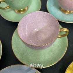 Foley China Colourful gold rim Teaset 6 cups & Saucers, sugar bowl, and milk jug