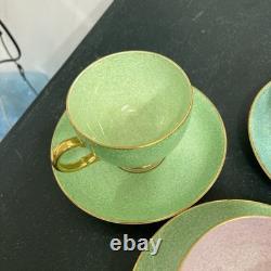 Foley China Colourful gold rim Teaset 6 cups & Saucers, sugar bowl, and milk jug