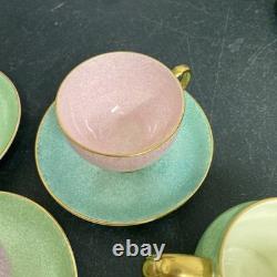 Foley China Colourful gold rim Teaset 6 cups & Saucers, sugar bowl, and milk jug