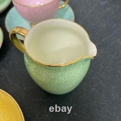 Foley China Colourful gold rim Teaset 6 cups & Saucers, sugar bowl, and milk jug