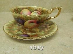 Footed Cup & Saucer Set Orchard Aynsley Fruit and Gold signed D. Jones