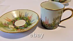 Four Beautiful Hand Painted 24 Ct Gold Gilded Bone China Coffee Set