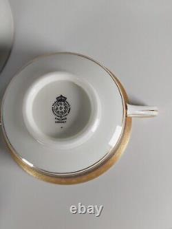 Four Royal Worcester Coronet Pattern Cobalt Blue Gilded Soup Cups And Saucers