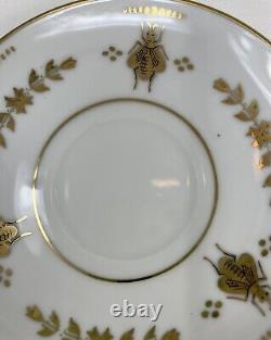 French Antique Footed Espresso Abeille Gold Bees Napoleon Porcelain Cup & Saucer