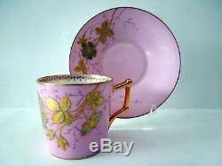 French Cup Saucer Old Paris Depose Raised Gold Bronze Flowers Leaves High Saucer