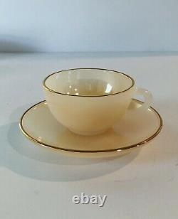 French Harlequin Arcopal Pastel Opalescent Gold Rimmed 6 tea Cups And Saucers