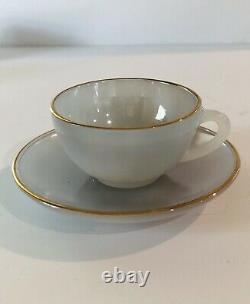 French Harlequin Arcopal Pastel Opalescent Gold Rimmed 6 tea Cups And Saucers