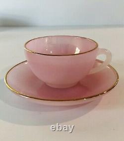 French Harlequin Arcopal Pastel Opalescent Gold Rimmed 6 tea Cups And Saucers