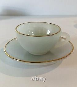 French Harlequin Arcopal Pastel Opalescent Gold Rimmed 6 tea Cups And Saucers