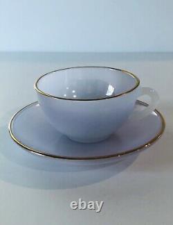 French Harlequin Arcopal Pastel Opalescent Gold Rimmed 6 tea Cups And Saucers