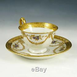 French Haviland Limoges Porcelain Gold Encrusted Raised Enamel Cup & Saucer