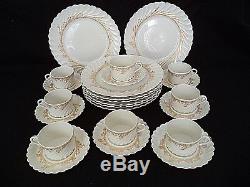 French Haviland china Ladore 8 din plates cups saucers gold on white swirl blank