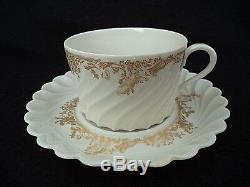 French Haviland china Ladore 8 din plates cups saucers gold on white swirl blank