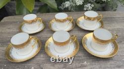 Full set of 6 R. BIDRON Limoges France Gold Encrusted Demitasse Cups & Saucers