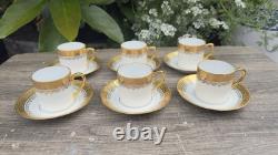 Full set of 6 R. BIDRON Limoges France Gold Encrusted Demitasse Cups & Saucers