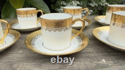 Full set of 6 R. BIDRON Limoges France Gold Encrusted Demitasse Cups & Saucers
