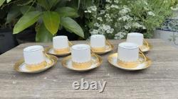 Full set of 6 R. BIDRON Limoges France Gold Encrusted Demitasse Cups & Saucers