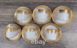 Full set of 6 R. BIDRON Limoges France Gold Encrusted Demitasse Cups & Saucers