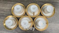 Full set of 6 R. BIDRON Limoges France Gold Encrusted Demitasse Cups & Saucers