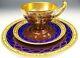 Germany Cobalt Blue Napoleon At The Battle Gold Gilt Trio Footed Cup & Saucer E