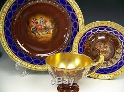 GERMANY COBALT BLUE NAPOLEON AT THE BATTLE GOLD GILT TRIO FOOTED CUP & SAUCER e