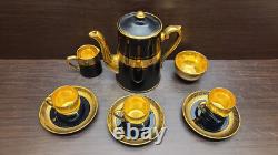 GIBSON & SONS Late DAVENPORT SEVRES Black & Gold Coffee Pot Cups &saucers 1st