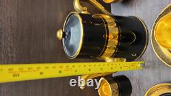 GIBSON & SONS Late DAVENPORT SEVRES Black & Gold Coffee Pot Cups &saucers 1st