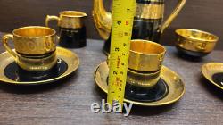 GIBSON & SONS Late DAVENPORT SEVRES Black & Gold Coffee Pot Cups &saucers 1st