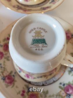 GOLD CASTLE China HOSTESS Demitasse Tea Set 8 Cups Saucers +Mini Tea Pot Japan
