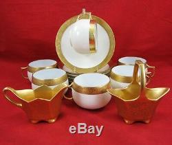GOLD ENCRUSTED J & C BAVARIA CUP & SAUCER Cream Sugar Basket ROSE BRIER Set of 6