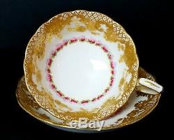 GORGEOUS Antique H & Co England Hand Painted Porcelain Roses Gold Tea Cup Saucer