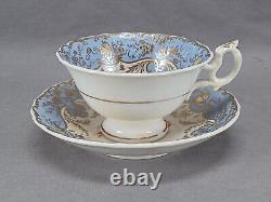 G. F. Bowers Hand painted Floral Blue & Gold Tea Cup & Saucer C. 1839-1845